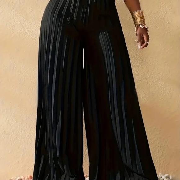 Pants - Elegant Black Wide-Leg Pants
